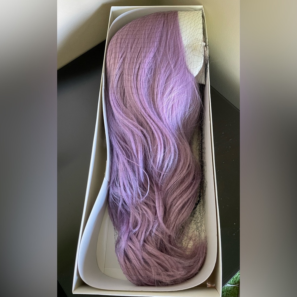 Lace front center part synthetic fiber wavy lavender wig - Picture 5 of 5